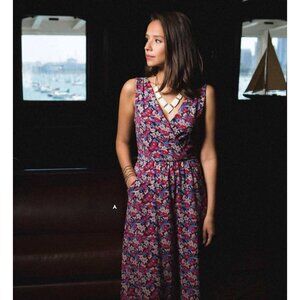 Summer Jersey V-Neck Dress Pink/Purple Floral S | Mata Traders